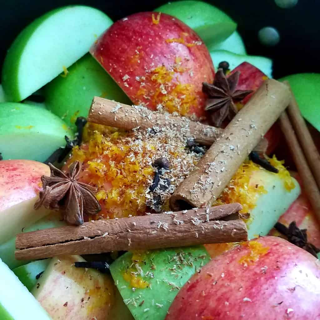 Raw ingredients to make homemade spiced apple cider.