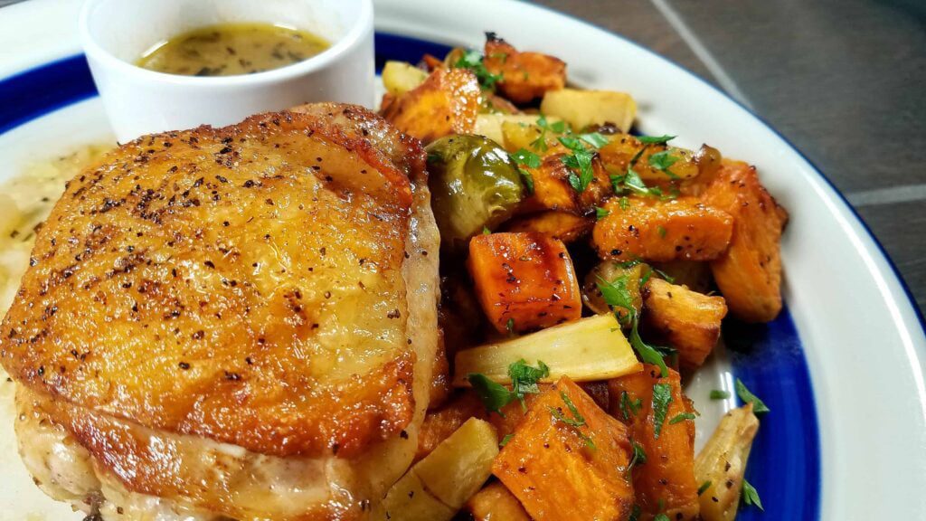 Learn to cook chicken thighs with seasonal autumn flavors.