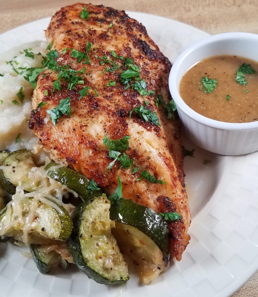 Restaurant quality chicken breast with pan gravy.