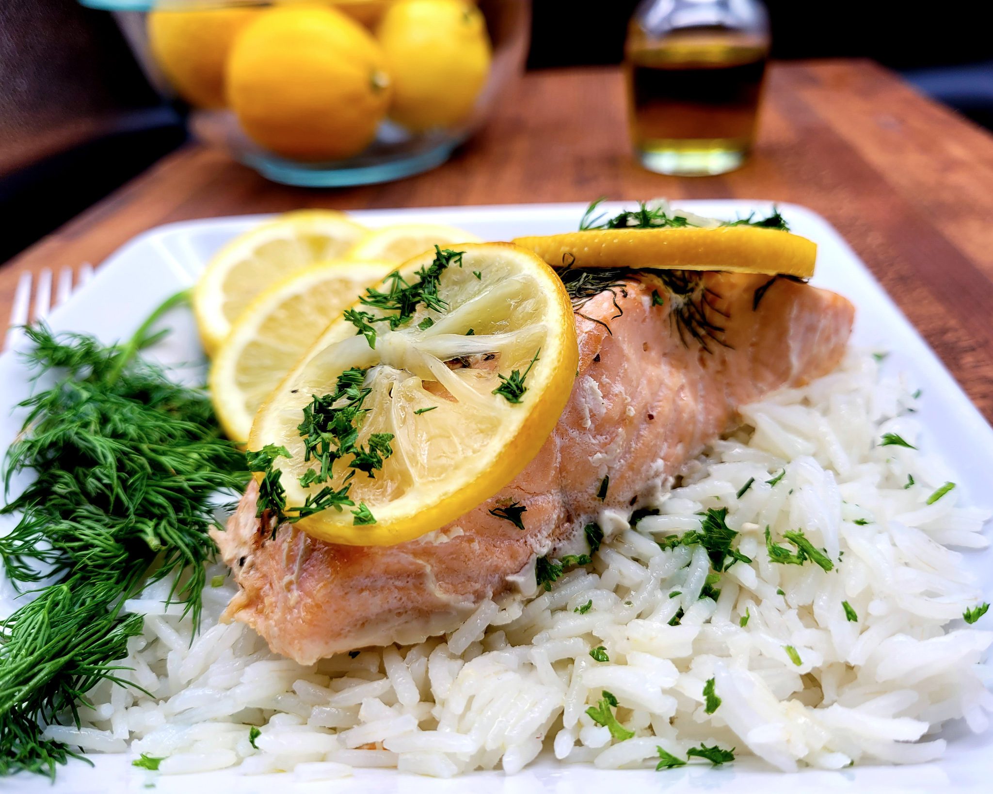 Easy and healthy oven baked salmon with lemon and dill.