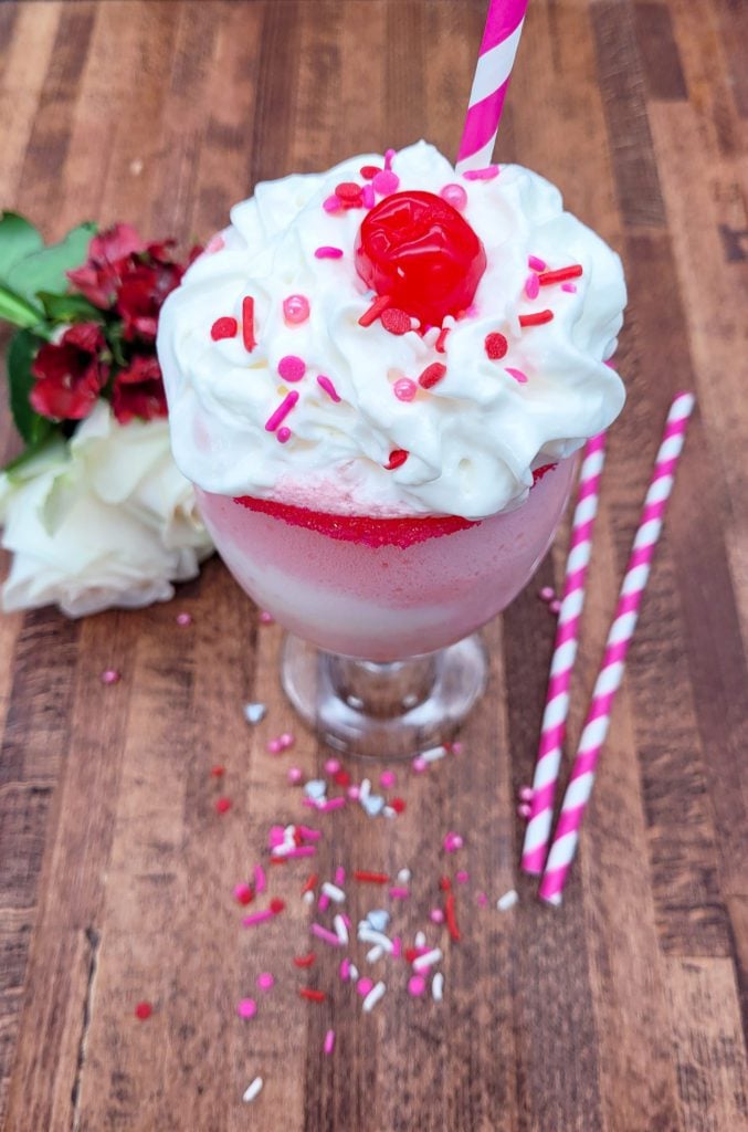 A festive cherry ice cream float for Valentines Day.