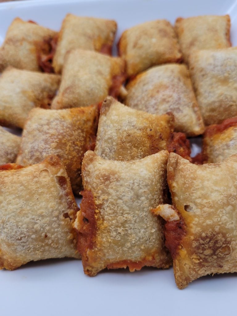 Close up of air fryer pizza rolls