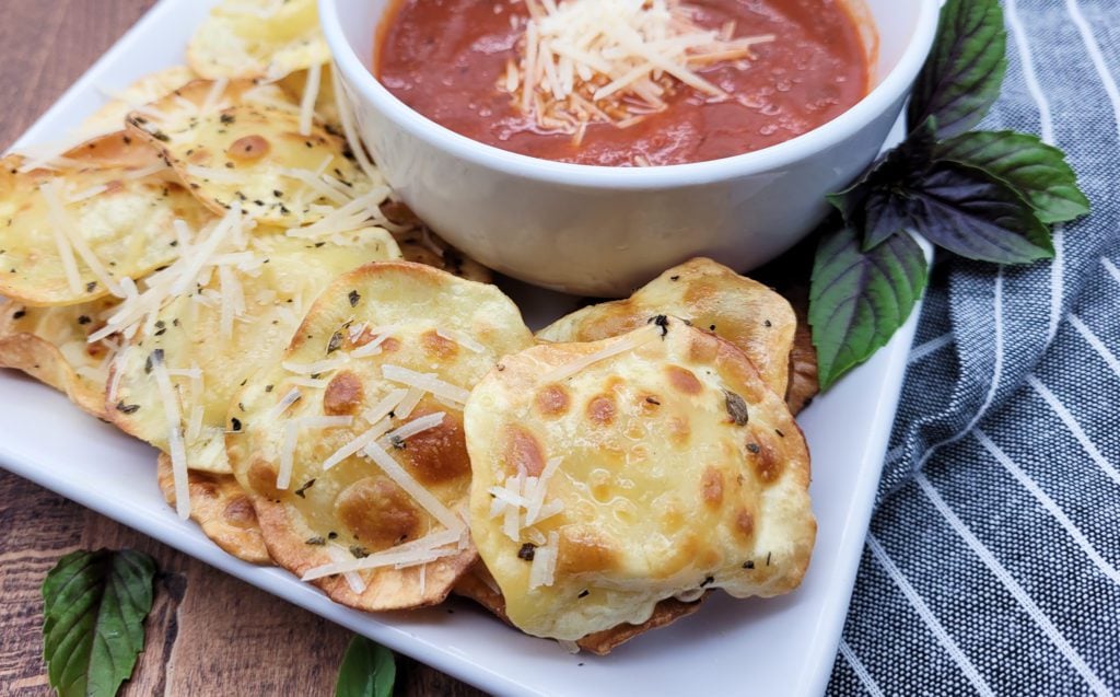 Plate of air fryer ravioli