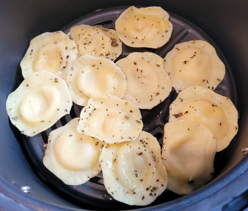 Ravioli in air fryer basket