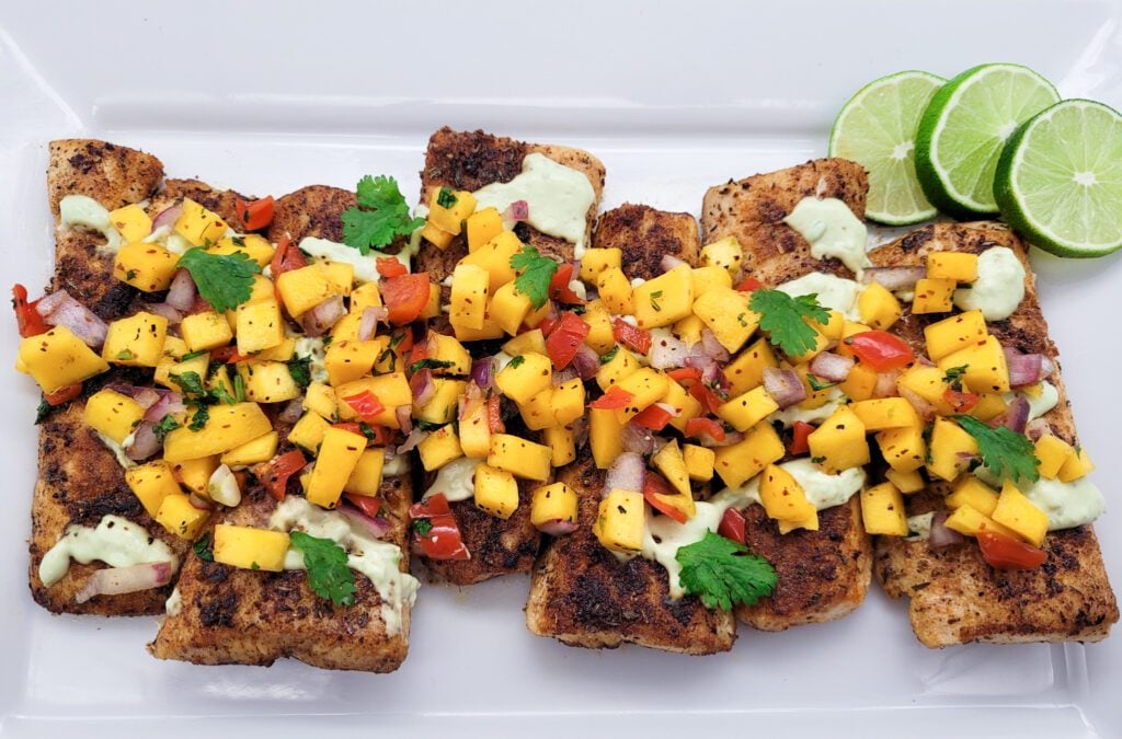 Bright, vibrant habanero mango salsa topped blackened mahi mahi