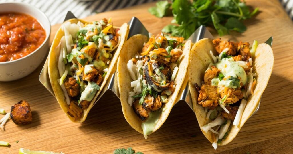 A trio of chicken tacos