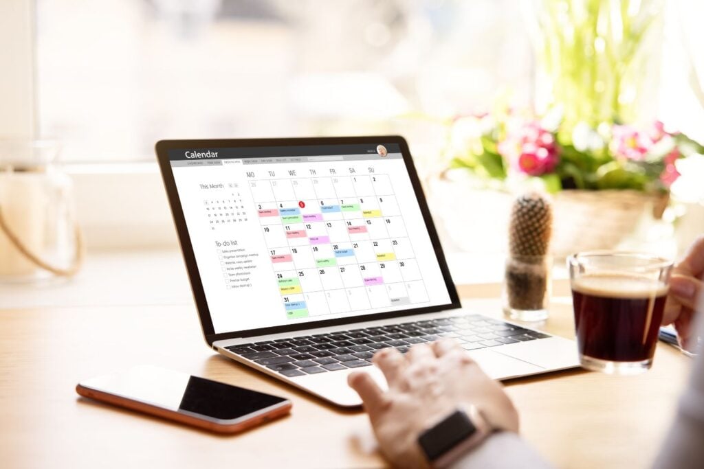A calendar with a lot of appointments set